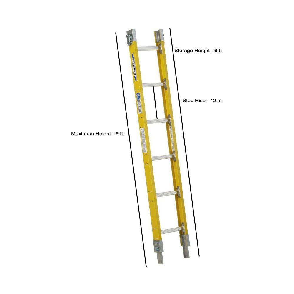 Werner 6 ft. Fiberglass Parallel Sectional Ladder with 250 lb. Load Capacity Type I Duty Rating S7706-1