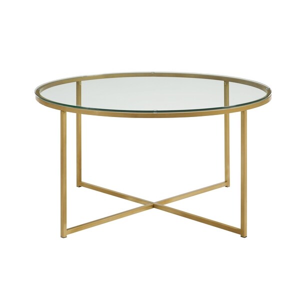 Modern Round Coffee Table， Glass/Gold