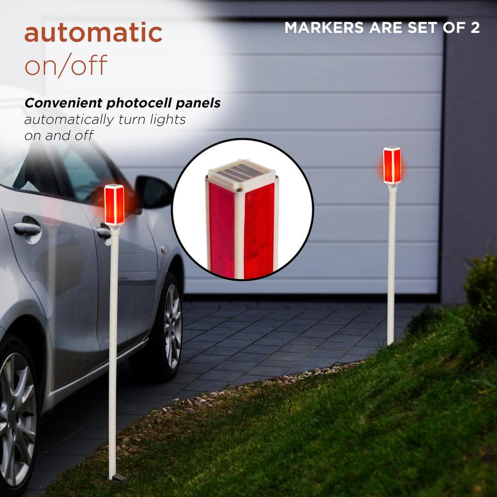 Alpine Corporation 43 in. Tall Outdoor Solar Powered Driveway Markers with Red LED Lights (Set of 2) SLC104SLR-RD-2