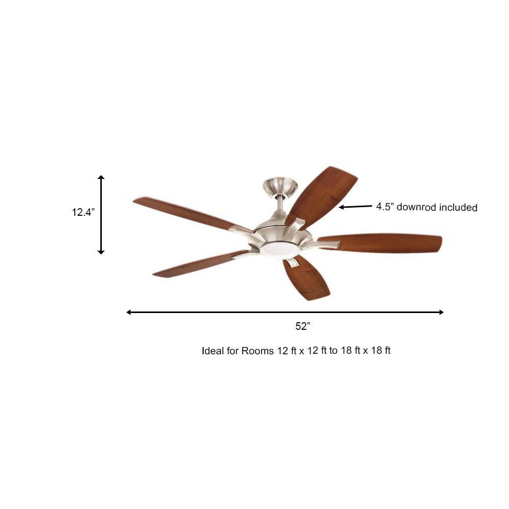 Home Decorators Collection Petersford 52 in. Integrated LED Indoor Brushed Nickel Ceiling Fan with Light Kit and Remote Control 24425