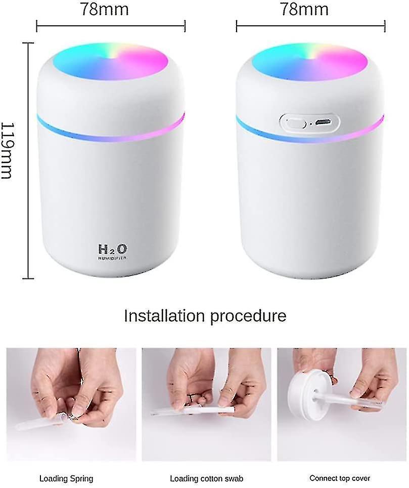 Portable Mini Cute Humidifier Usb 300ml With 7 Colors 2 Fog Mode Ultra Quiet Suitable For Home Car Bedroom Offic