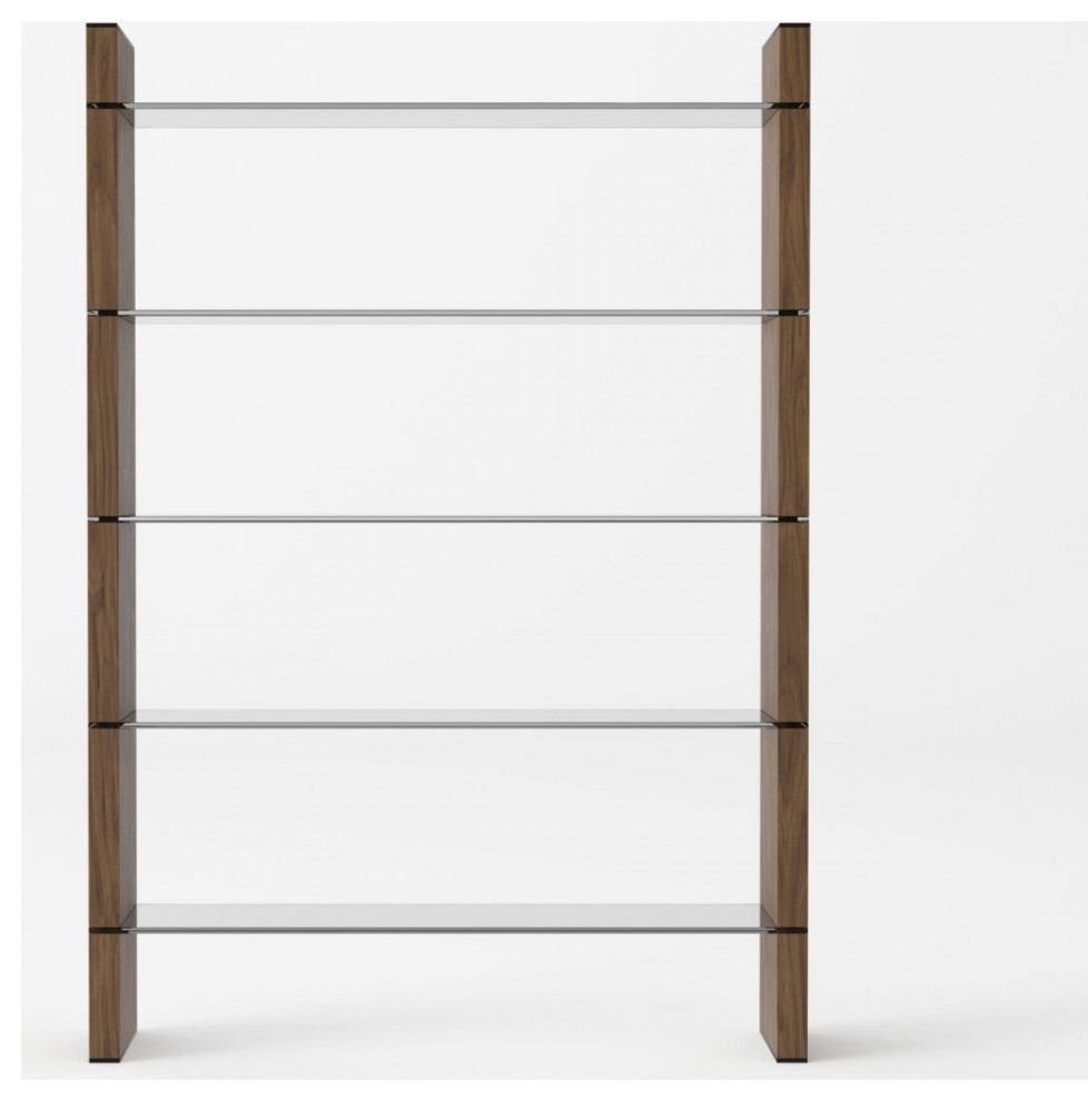 Lenco Modern Walnut and Black Glass Bookshelf   Contemporary   Bookcases   by Rustic Edge  Houzz