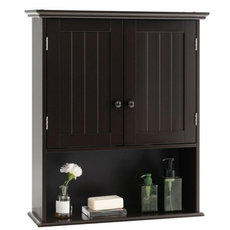 2-Door Wall Mount Bathroom Storage Cabinet with Open Shelf