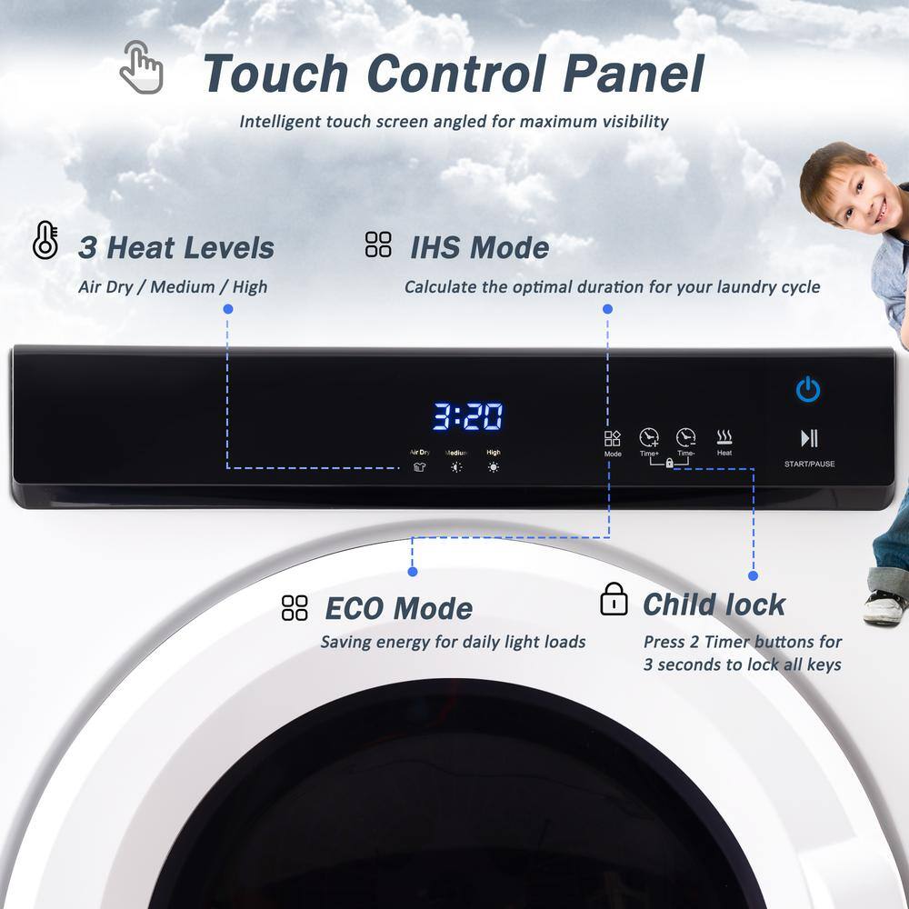 Nestfair 3.23 cu. ft. Vented Portable Laundry Electric Dryer in White with Touch Screen Panel LES199464K