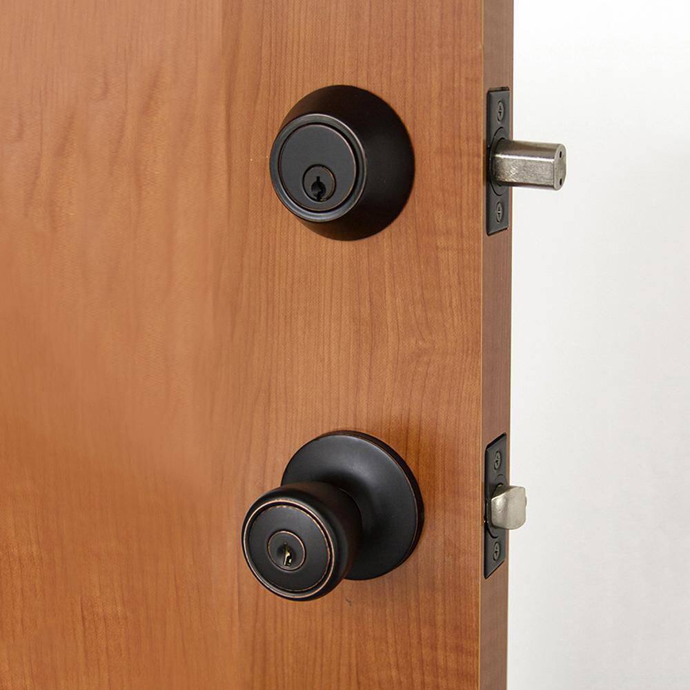 Design House Terrace Oil Rubbed Bronze Entry Door Knob and Single Cylinder Deadbolt Combo Pack with Universal 6-Way Latch 728733