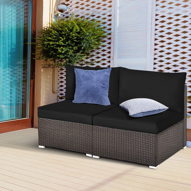 Tangkula 2pcs Patio Sectional Armless Sofas Outdoor Rattan Furniture Set W Cushions Black