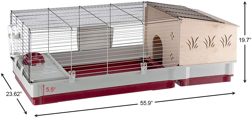 Ferplast Krolik Rabbit Cage | Extra-Large Rabbit Cage w/Wood or Wire Hutch | Rabbit Cage Includes All Accessories