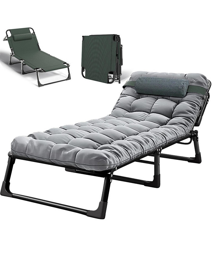 SUGIFT Adjustable 4-Position Folding Lounge Chair Camping Cot Bed with Pillow and Thicked Mattress