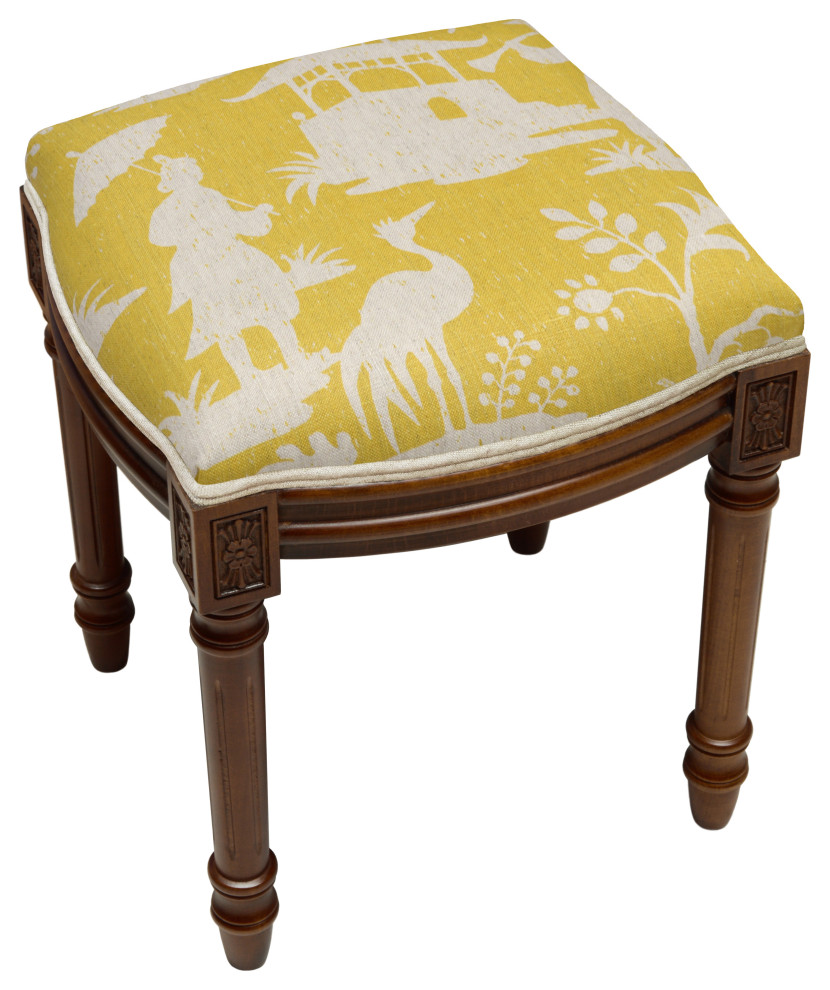 Chinoiserie Taupe  Linen Upholstered Vanity Stool   Asian   Vanity Stools And Benches   by 123 Creations  Houzz