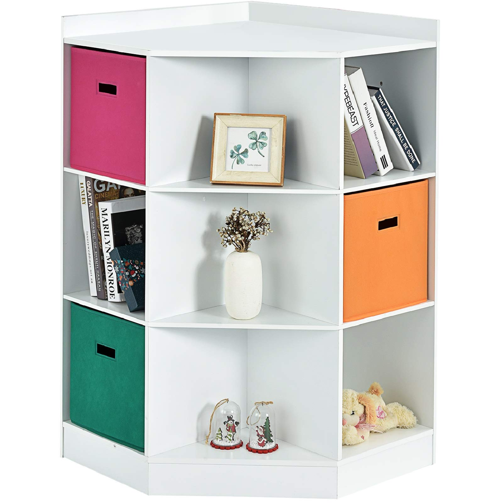 Costzon Children's Corner Cabinet with 6 Cubes and 3 Shelves