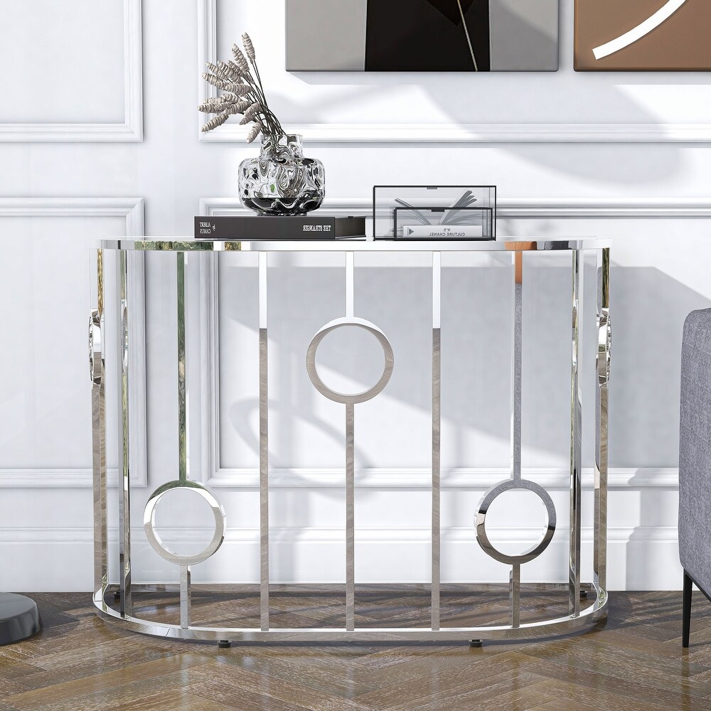 Hoop Glam Chrome 42 inch Mirror Sofa Table by Furniture of America