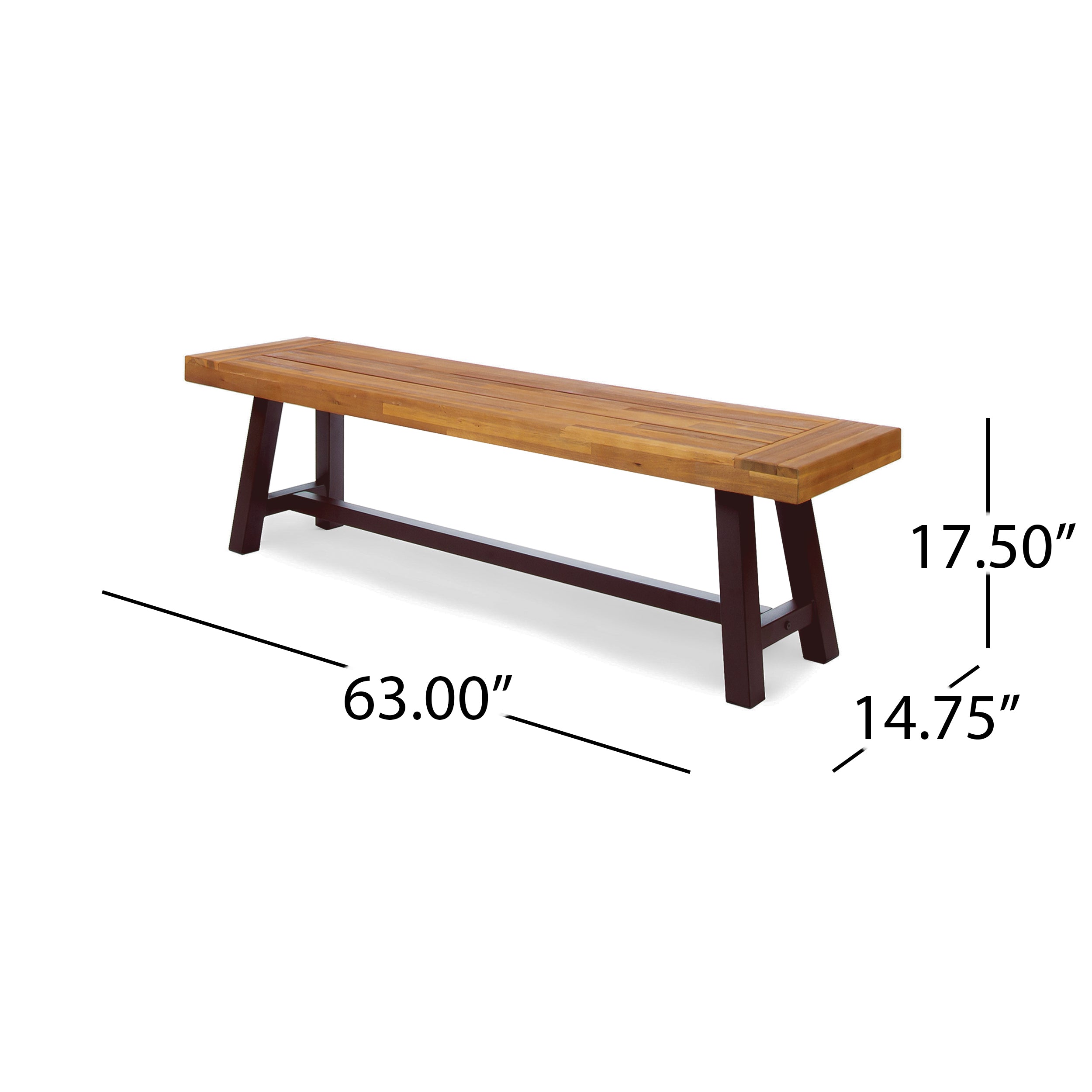 Bowman Outdoor Sandblack Finish Acacia Wood & Rustic Metal Bench