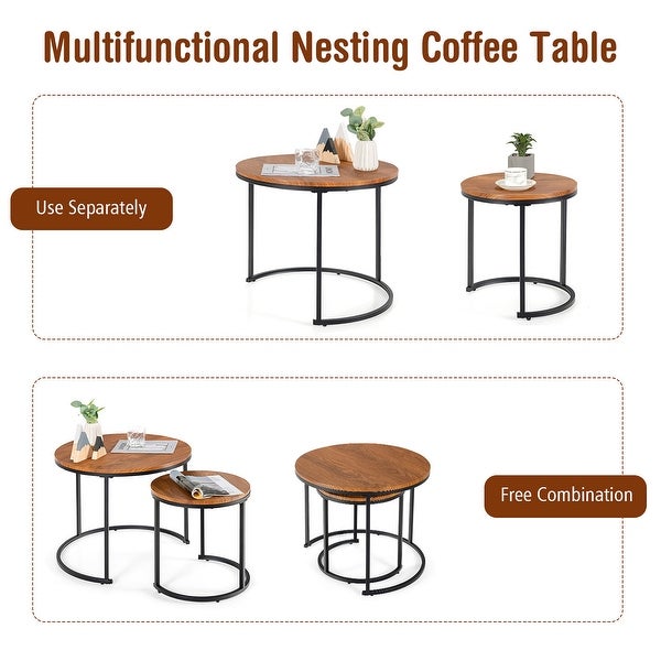 Set of 2 Nesting Coffee Table Stacking Round Side Tables