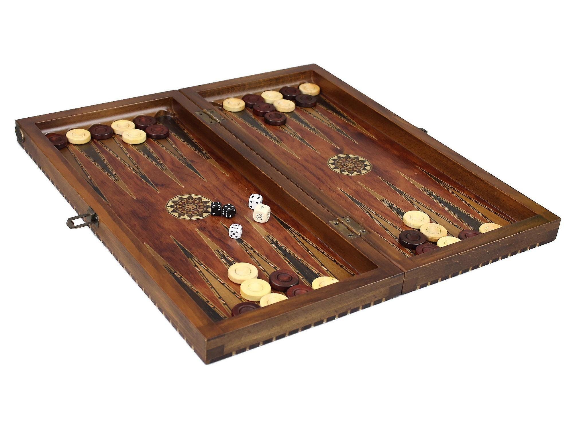 Helena Chess  Backgammon Set Rural Rosewood With Sheesham French Staunton Chess Pieces 20 Inch