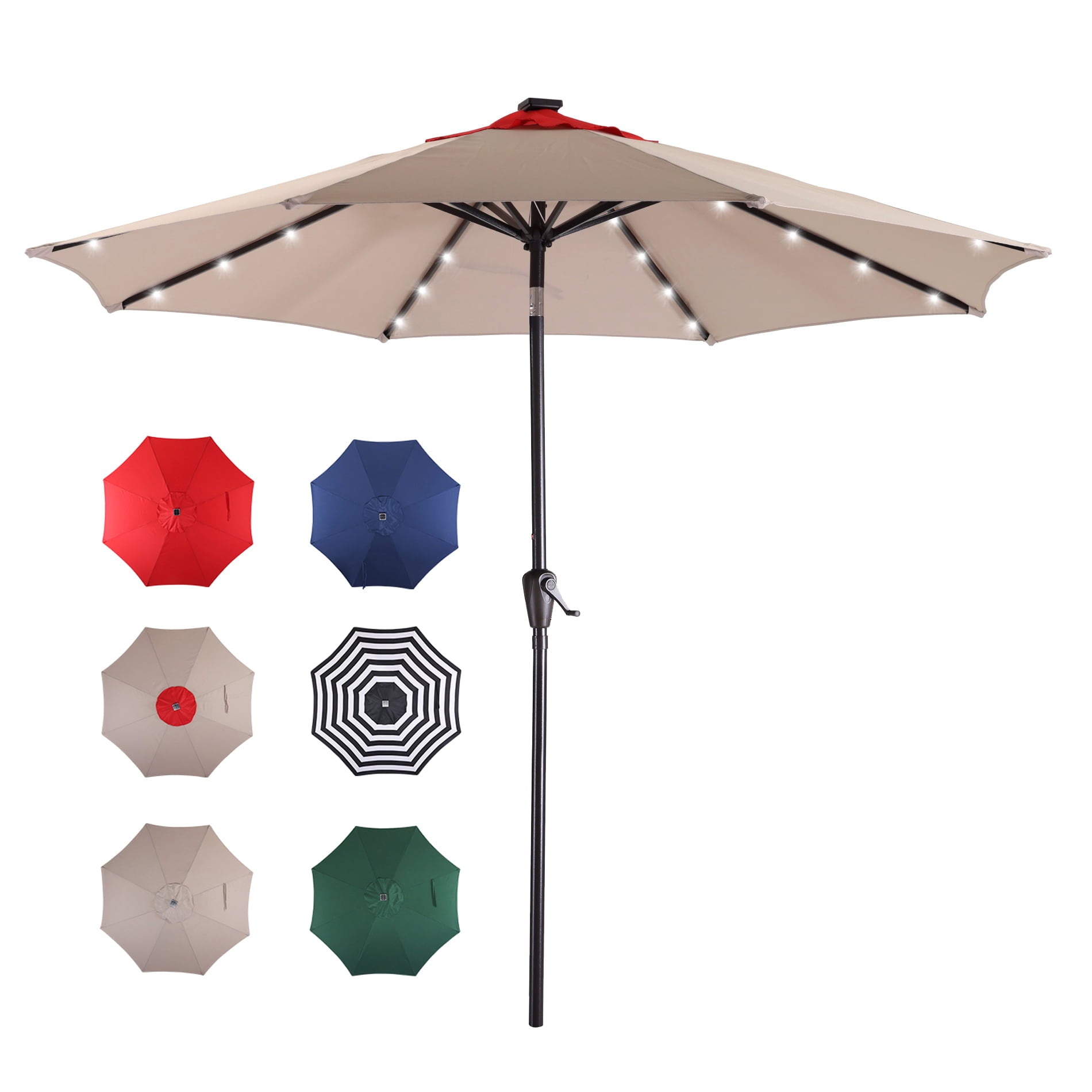 9Ft Offset Cantilever Umbrellas Solar Powered 32 LED Lighted 8 Steel Ribs Patio Umbrella Table Market Umbrella with Crank & Push Button Tilt for Garden