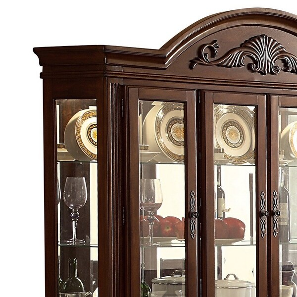 Wooden Buffet with Hutch and Molded Trim Details， Dark Brown