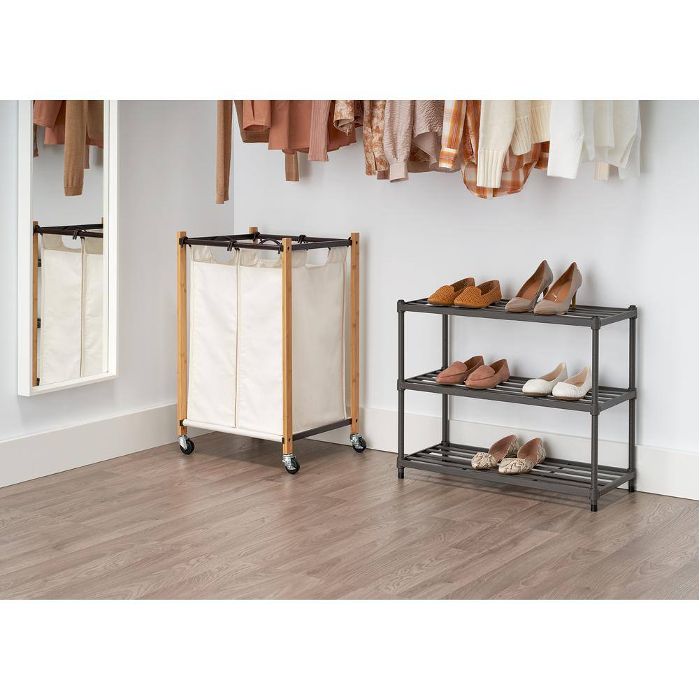 TRINITY Basics Bronze 2-Bag Bamboo Laundry Cart With Wheels TBFPBR-2104