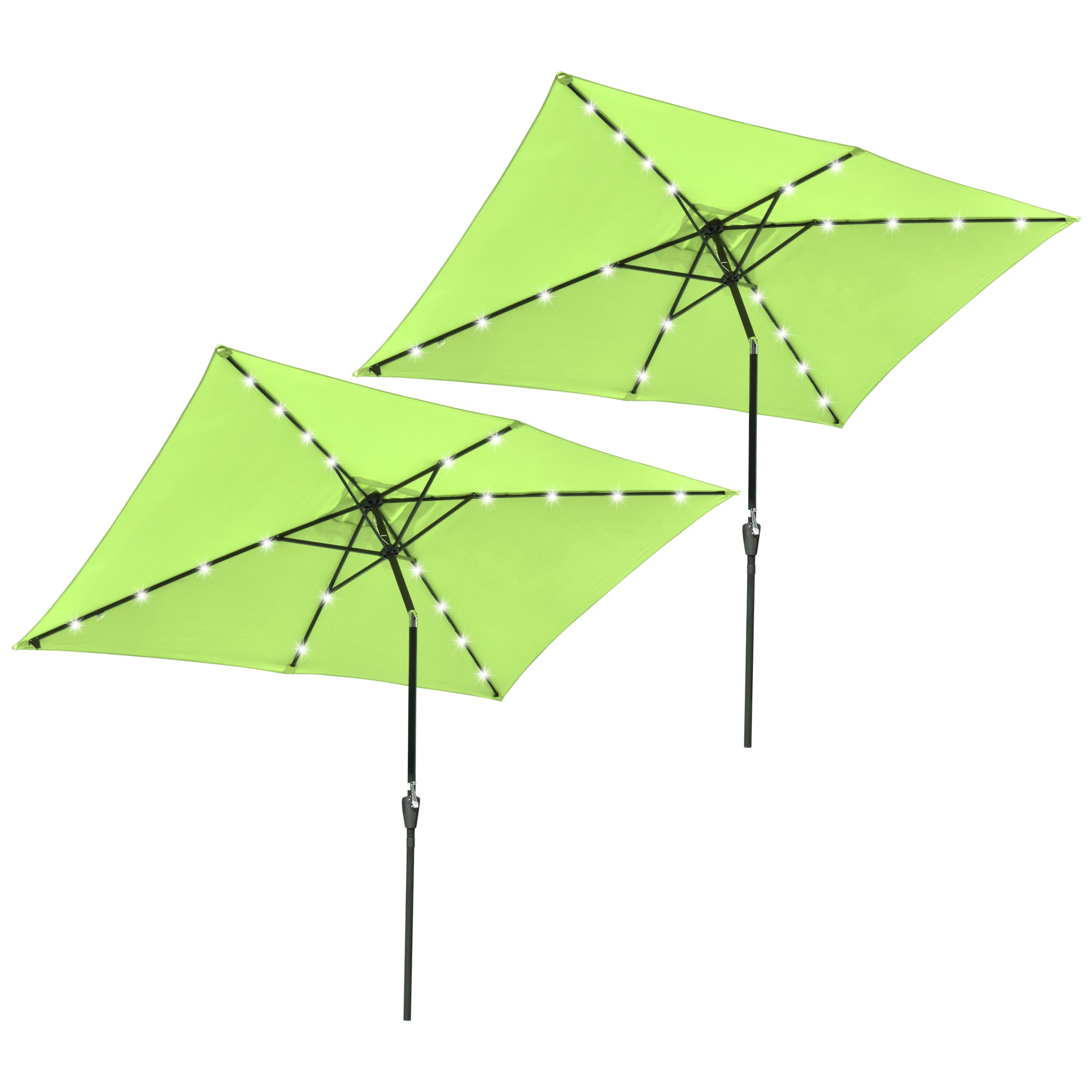 LAGarden 10x6.5ft Outdoor Rectangle Solar Powered LED Patio Umbrella with Crank Tilt for Garden Table Market(Pack of 2)