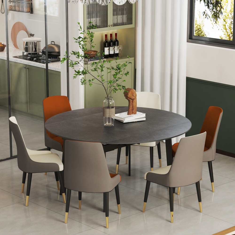 52 Inches Round Slate Extendable Dining Table