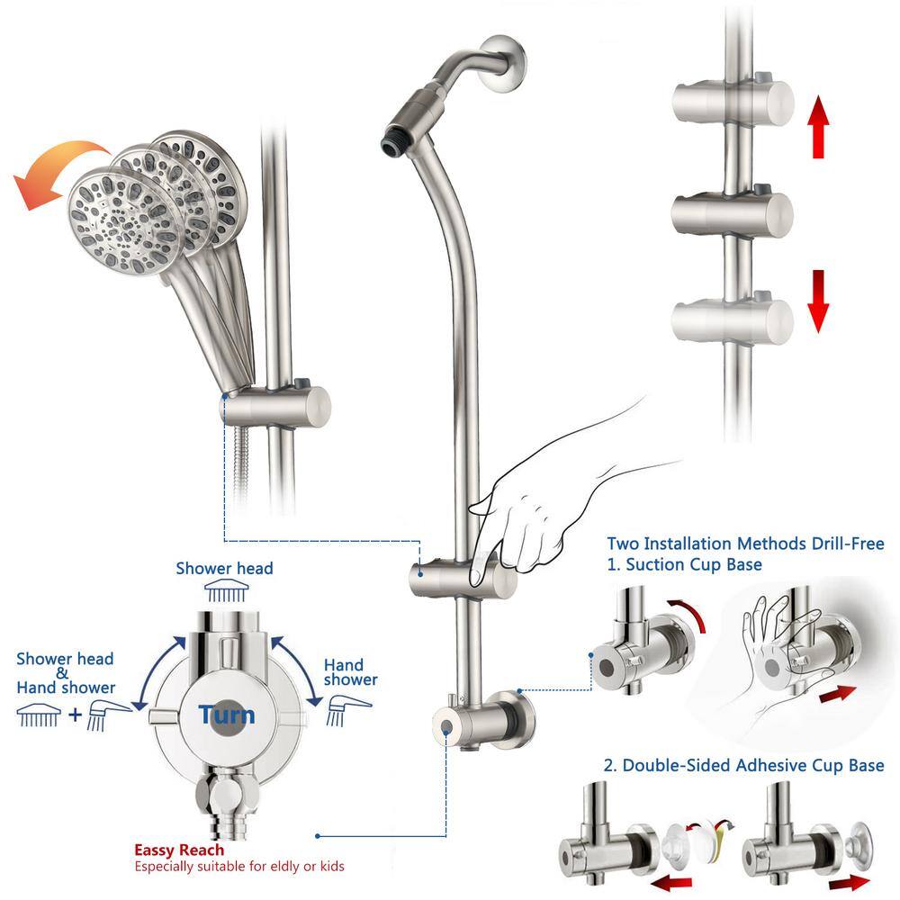 PROOX 7-Spray Patterns with 1.8 GPM 5 in. Tub Wall Mount Dual Shower Heads in Brushed Nickel PRAE427BN