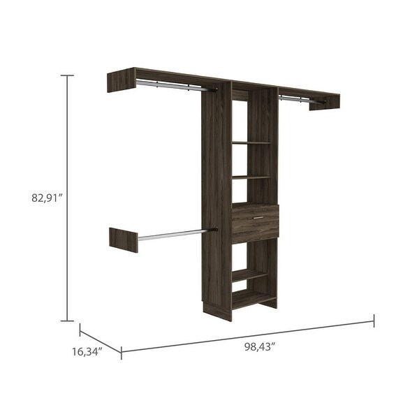 Simple Style Open Wordrob with 5 Shelves and 1 Drawer， 2 Hanging Rob Included - - 37938215