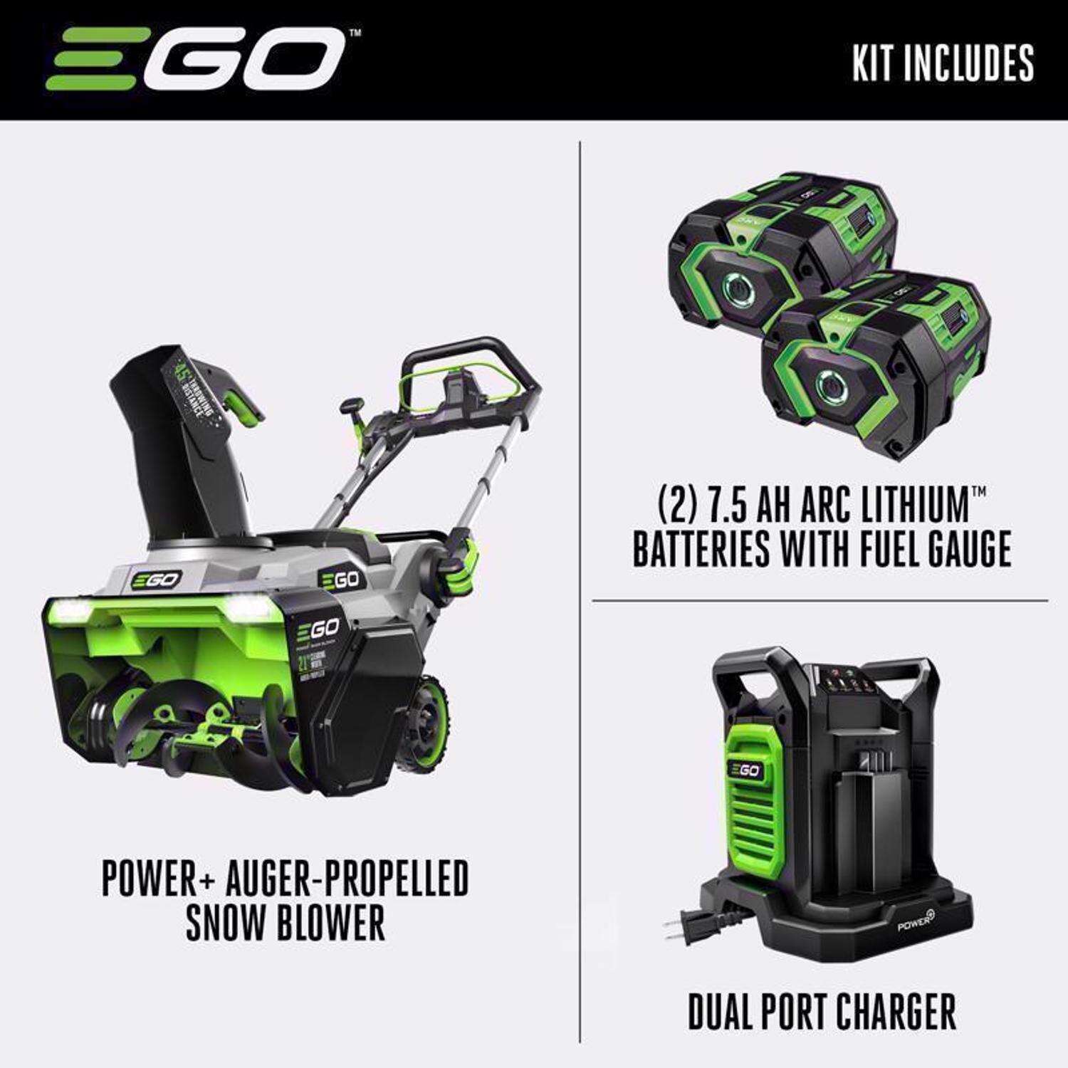 EGO Power + Peak Power SNT2125AP 21 in. Single stage 56 V Battery Auger-Propelled Snow Blower Kit (B W/ HEATED HANDLES and TWO 7.5 AH BATTERIE