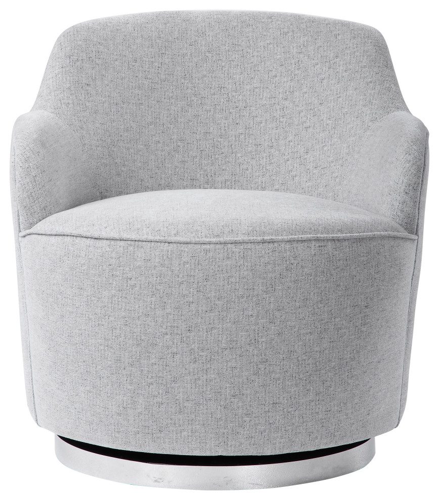 Elegant Soft Gray Swivel Accent Chair Round Barrel Minimalist Silver Spinning   Transitional   Armchairs And Accent Chairs   by My Swanky Home  Houzz