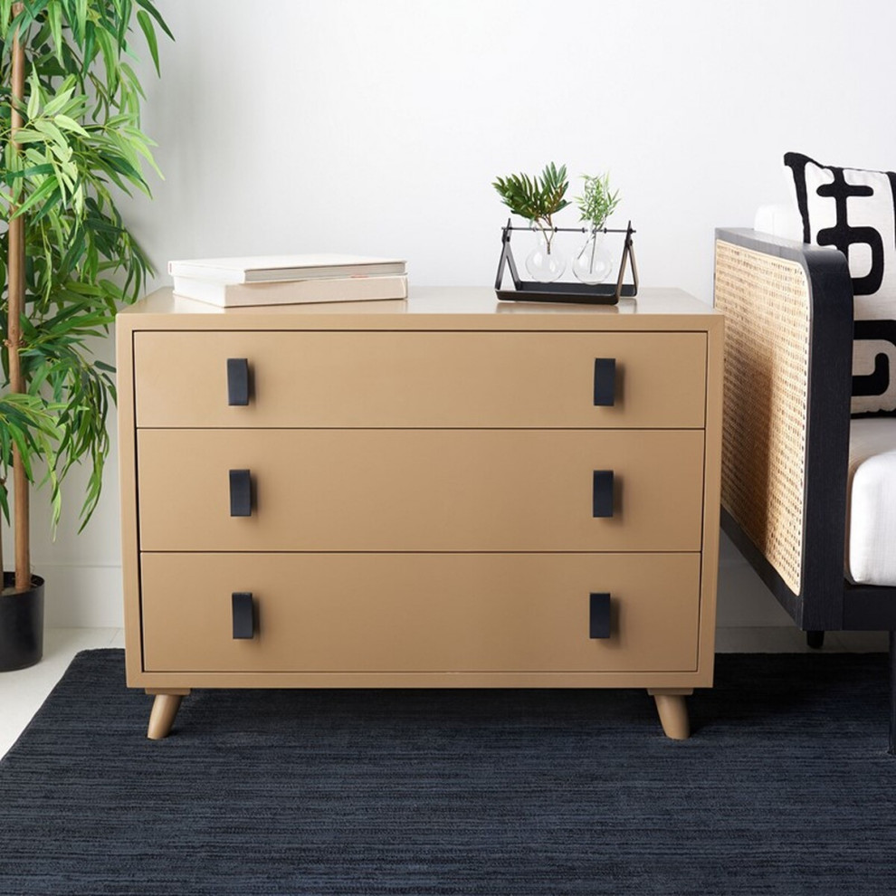 Rudy 3 Drawer Chest Taupe/ Black   Midcentury   Accent Chests And Cabinets   by Peachtree Fine Furniture  Houzz