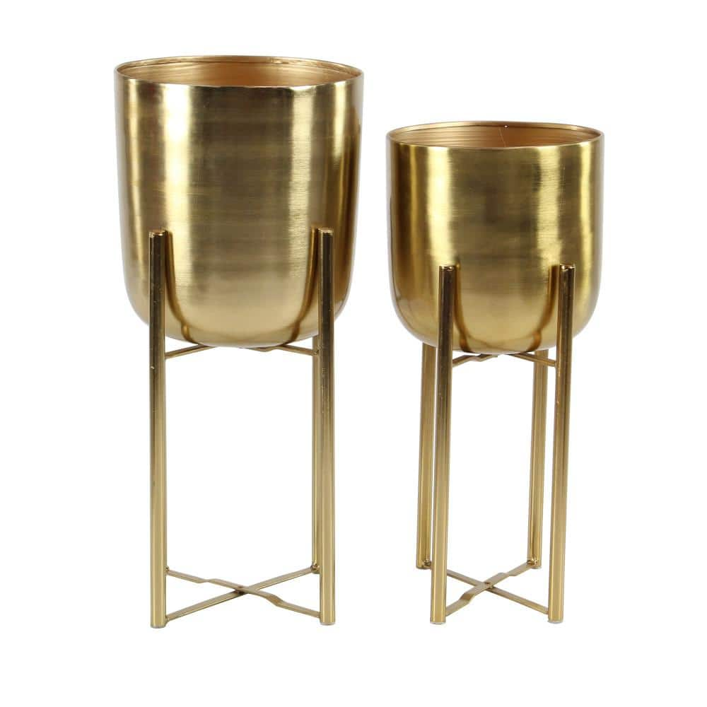 CosmoLiving by Cosmopolitan 22in. Large Gold Metal Indoor Outdoor Dome Planter with Removable Stand (2- Pack) 51924