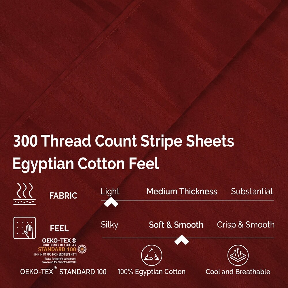 Superior Egyptian Cotton 300 Thread Count Stripe Deep Pocket Bed Sheet Set