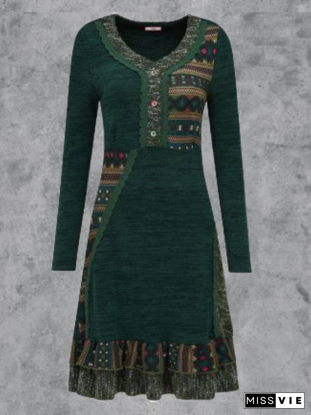 Plus Size Cotton-Blend Casual Knitting Dress