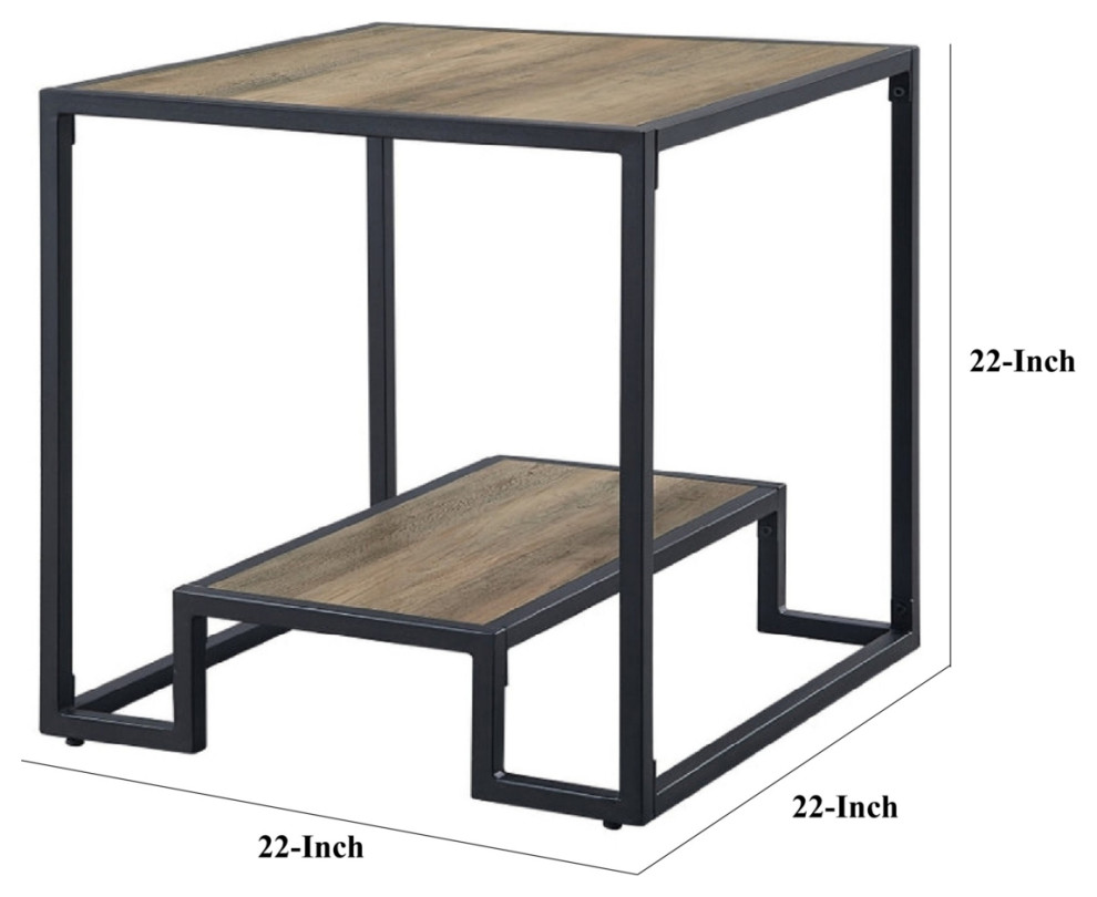 Lea 22 Inch Wood End Table Grain Details Metal Frame Rustic Oak  Saltoro   Industrial   Side Tables And End Tables   by Dot  ampBo  Houzz