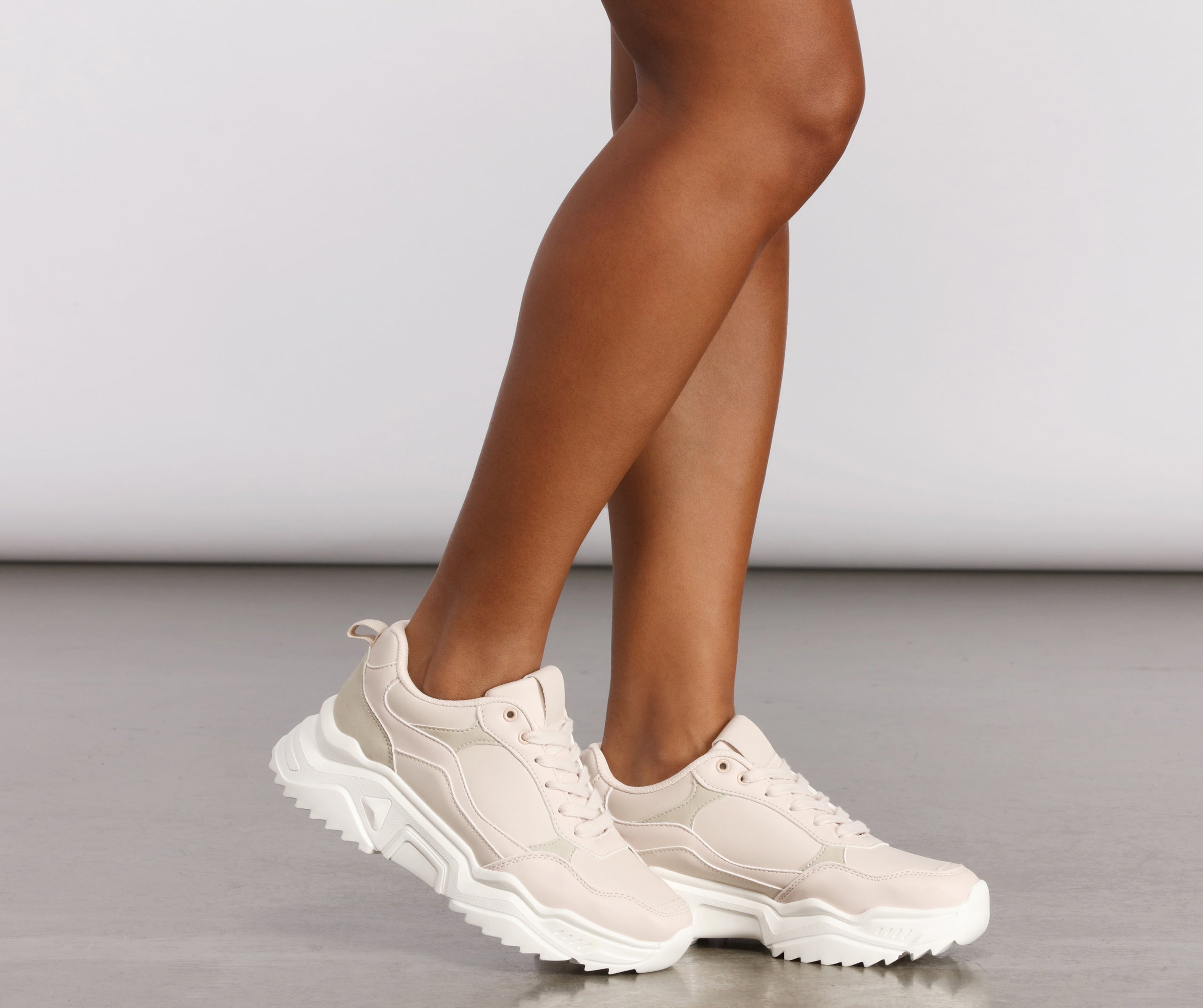 Lace-Up Textured Chunky Sneakers