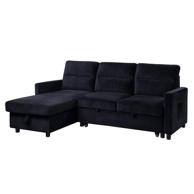 Velvet Reversible Sleeper Sectional Sofa