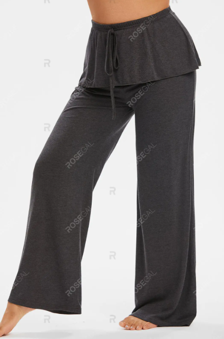 Ultimate Gray Sweetheart Neck Tee and Wide Leg Pants Plus Size Bundle