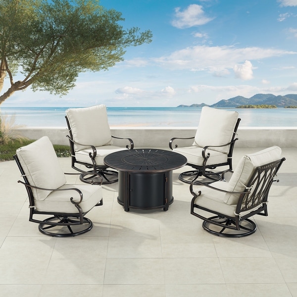 Black Aluminum Fire Table Set with Four Club Chairs