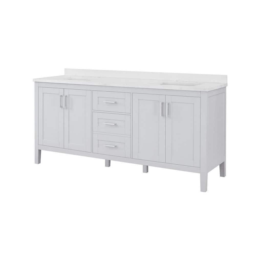 Home Decorators Collection Sepal 72 in W x 21 in D x 3450 in H Bath Vanity in Dove Grey with White Cultured Marble Top