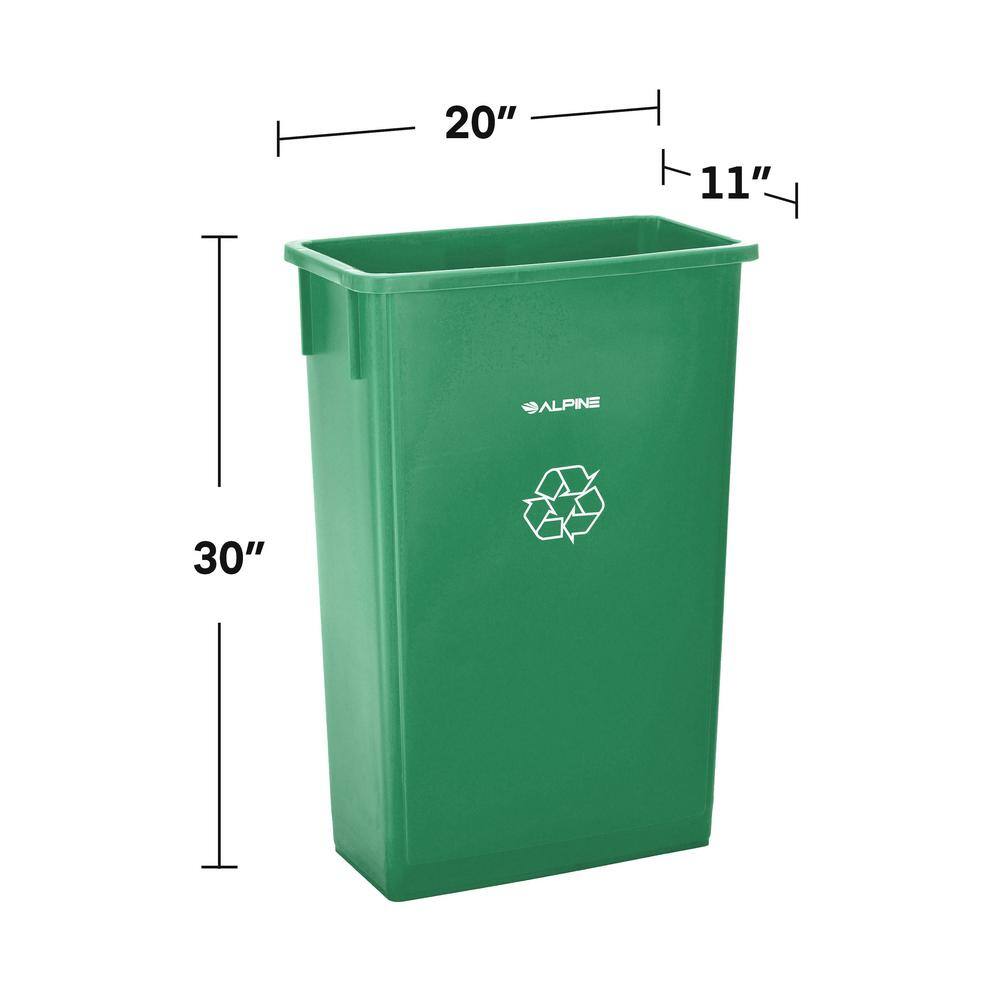 Alpine Industries 23 Gal. Green Plastic Commercial Slim Trash Can with Dome Lid (3-Pack) 4778-1-GRN-3