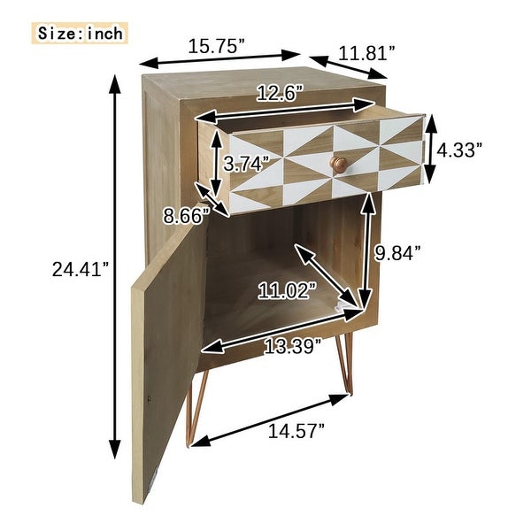 Modern Style Bedside Table Wooden Nightstand with One Drawer，One Shelf with Doors and Metal Feet - - 37061869