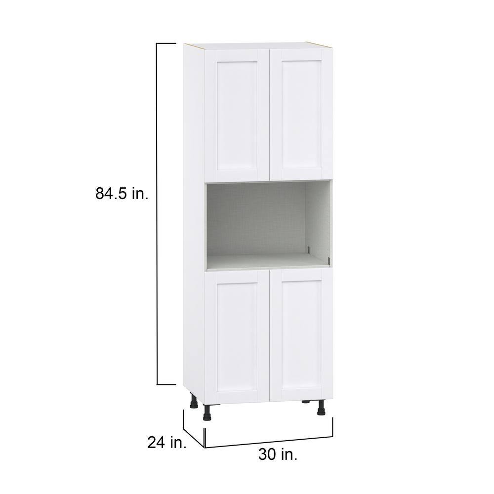 J COLLECTION Mancos Glacier White Shaker Assembled Pantry MicroOven Kitchen Cabinet (30 in. W x 84.5 in. H x 24 in. D) DSTM3084.5-MN