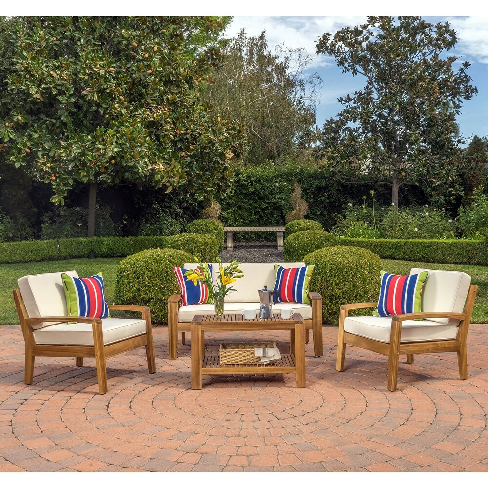 Grenada 4 pc. Outdoor Wood Chat Set by Christopher Knight Home