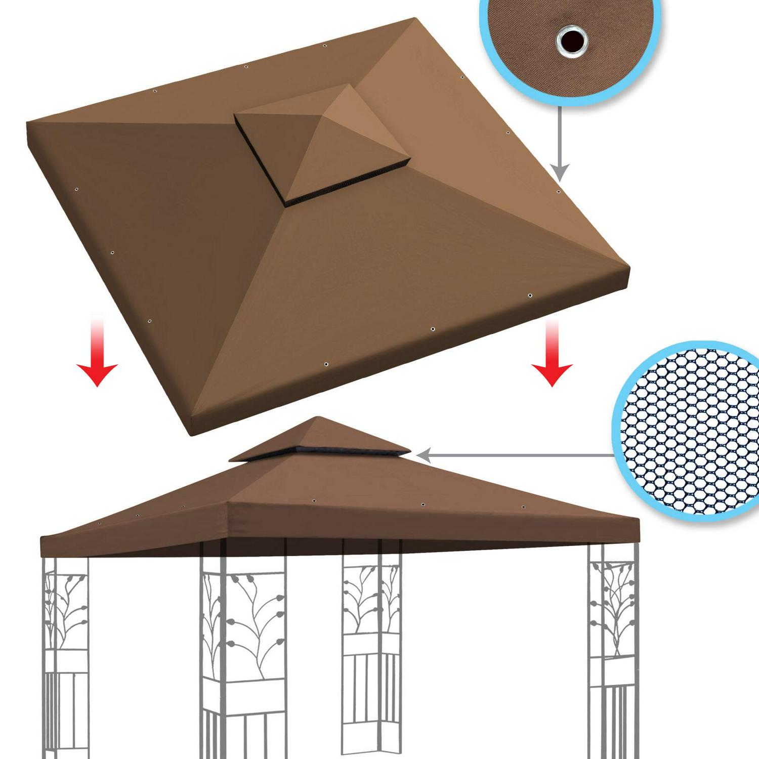 SUNNY 10and#215;10 FT Gazebo Replacement Canopy Top Double Tier Canopy Top Cover (Brown)