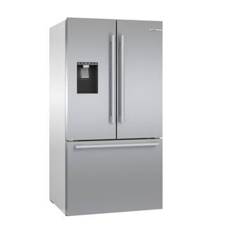 Bosch 500 Series 36 in. 26 cu ft Smart Standard Depth French Door Bottom Freezer Refrigerator in Stainless Steel w Ice Water B36FD50SNS