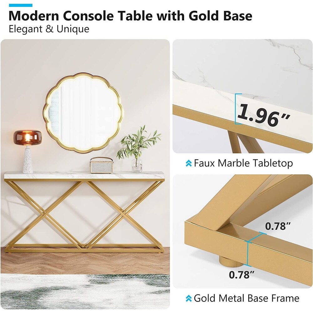 55 Inch Gold Console Table for Living Room  Entryway  Hallway