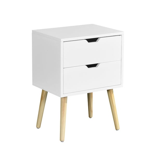 Modern Storage Cabinet Side Table with 2 Drawer and Rubber Wood Legs