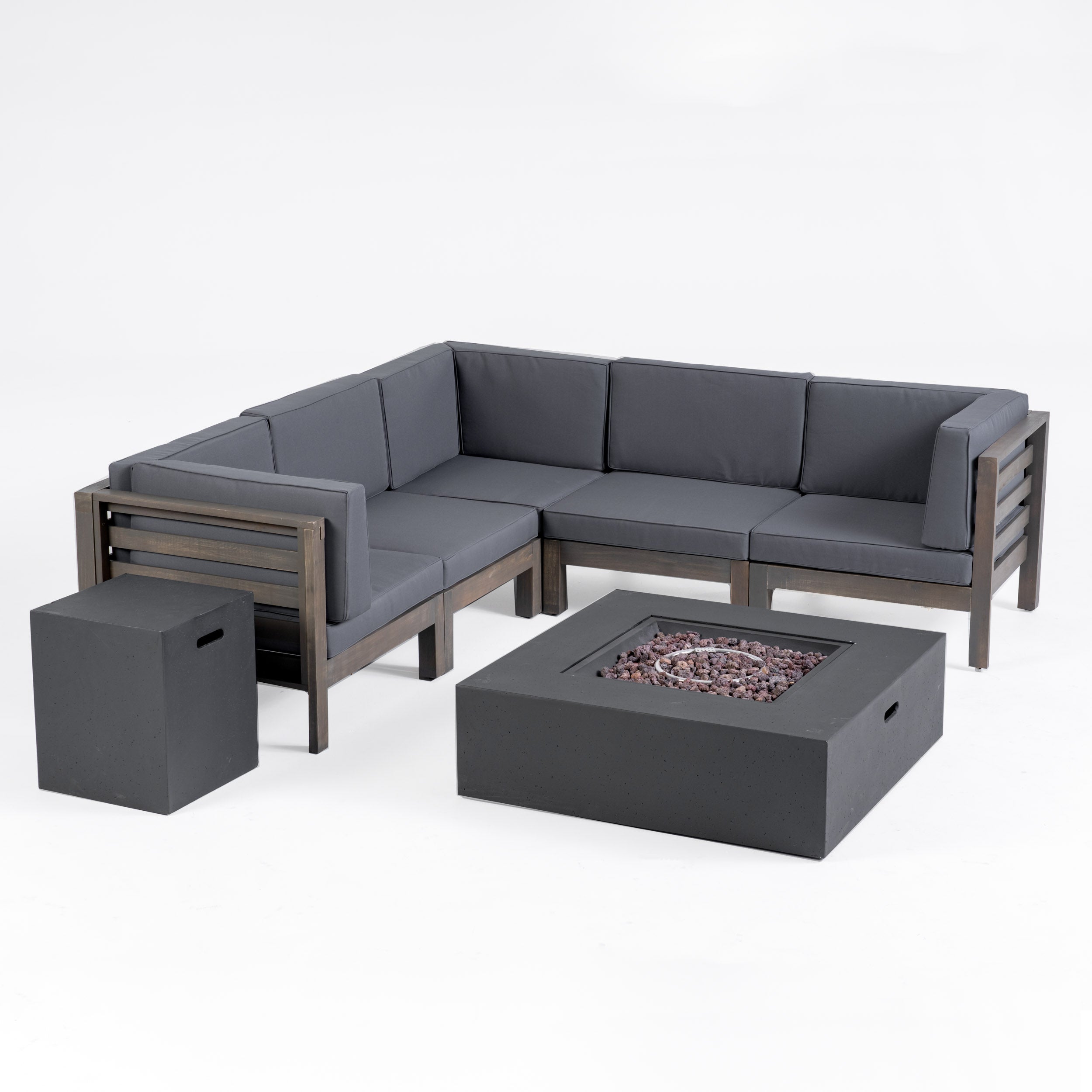 Ravello Outdoor V-Shaped Sectional Sofa Set with Fire Pit