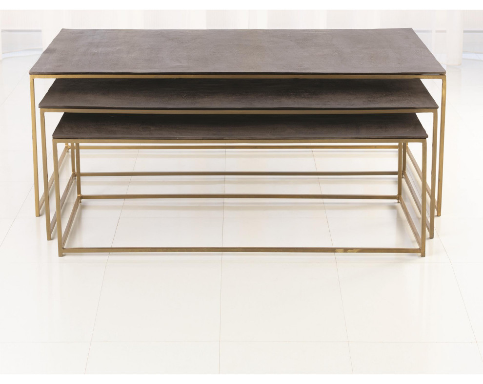 3 Piece Luxe Nesting Coffee Tables Set  Gold/Black   Contemporary   Coffee Table Sets   by My Swanky Home  Houzz