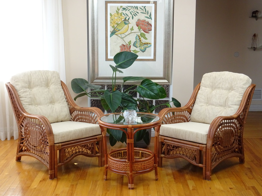 Pelangi Round Rattan Wicker Coffee Table With Glass   Tropical   Coffee Tables   by RattanUSA  Houzz