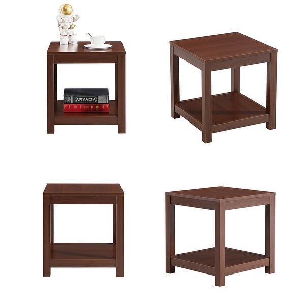 2-Tier End Table with Storage Shelf， Wood Side Table for Living Room - 17.7”