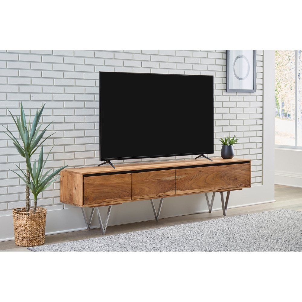 Maranello Natural Acacia Solid Wood 80 Inch TV Stand with Storage